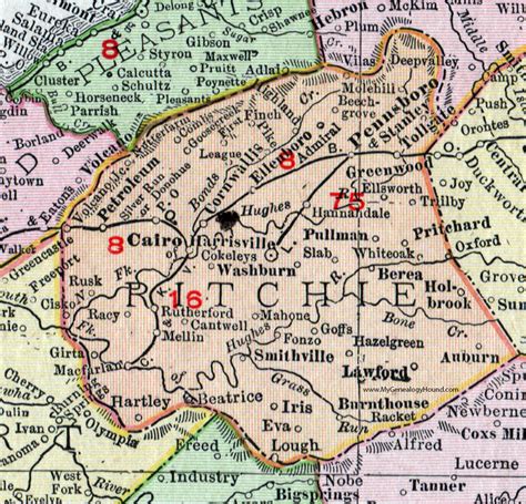 Ritchie County, West Virginia 1911 Map by Rand McNally, Harrisville, Ellenboro, Pennsboro, WV