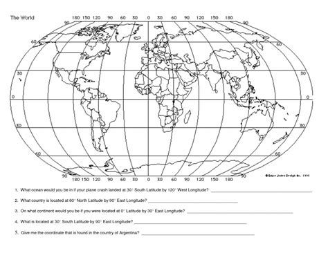 World Map With Latitude And Longitude Grid