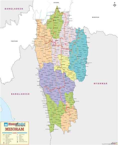 Mizoram Detailed Political Map - 2020 Edition (27.5"W X 33.7"H) : Amazon.in: Office Products