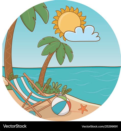 Beach cartoon round label Royalty Free Vector Image