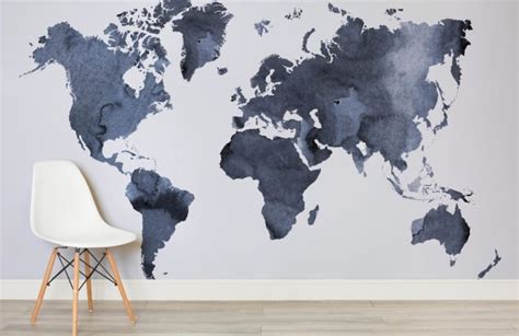 Watercolor World Map Wallpaper Mural | Hovia | Map wall mural, World ...