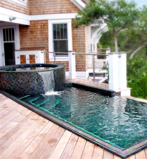 Stainless steel pool and spa on a beautiful home deck. Inground Pool Designs, Backyard Pool ...