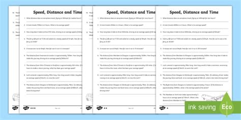 Speed Distance Time Worksheet - CfE Maths - Twinkl