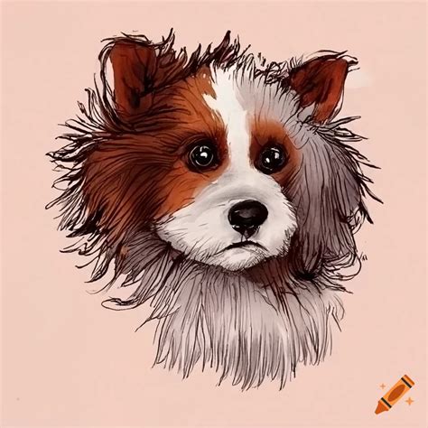 Ink drawing of a fluffy dog