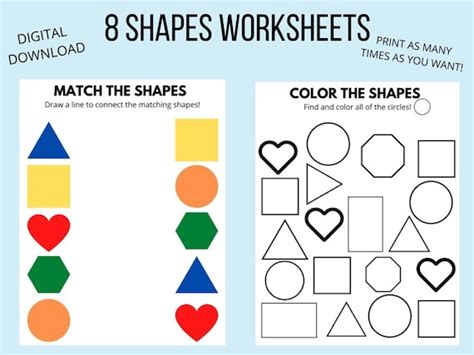 Shapes Worksheets Kids Worksheets Kindergarten Worksheets | Etsy