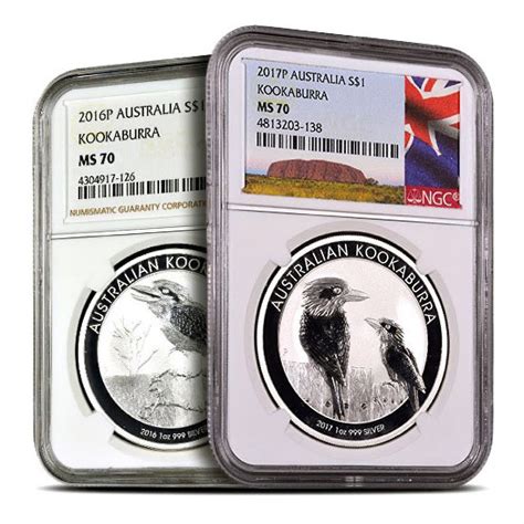 1oz Silver Australian Kookaburra Coins MS70 - Silver.com™