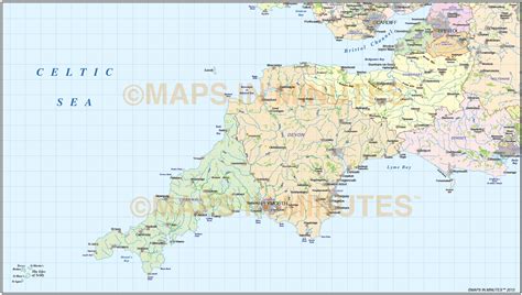 South West England County Map with regular relief @1,000,000 scale in illustrator and PDF vector ...