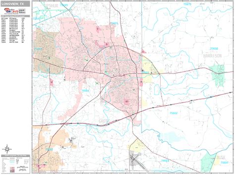 Longview Texas Wall Map (Premium Style) by MarketMAPS