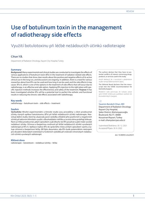 (PDF) Use of botulinum toxin in the management of radiotherapy side effects