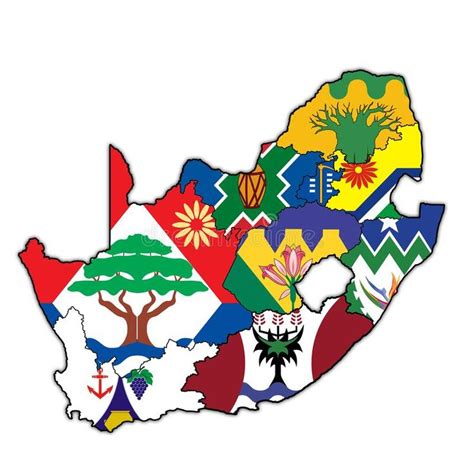 Flags of Regions on Administration Map of South Africa Stock ...