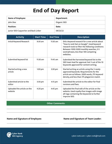 End of Day Report Template - Venngage