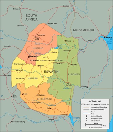 Map of eSwatini (formerly Swaziland) and Satellite Image