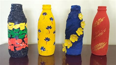 4 Easy Bottle Painting Ideas for Beginners | Bottle Craft Simple | Bottle art Simple Design ...