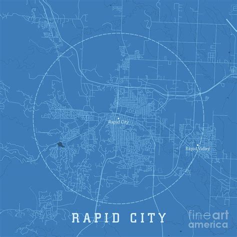 Rapid City SD City Vector Road Map Blue Text Digital Art by Frank ...