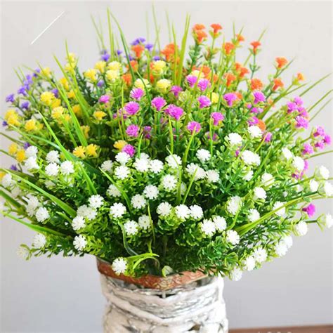 Retail 1 Branch Small Artificial Plants Grass Fake Floral Plastic Silk Eucalyptus Flowers For ...