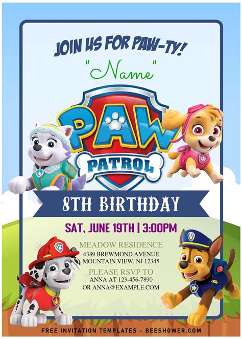 (Free Editable PDF) Adorable Paw Patrol Kids Birthday Party Invitation Template… | Paw patrol ...