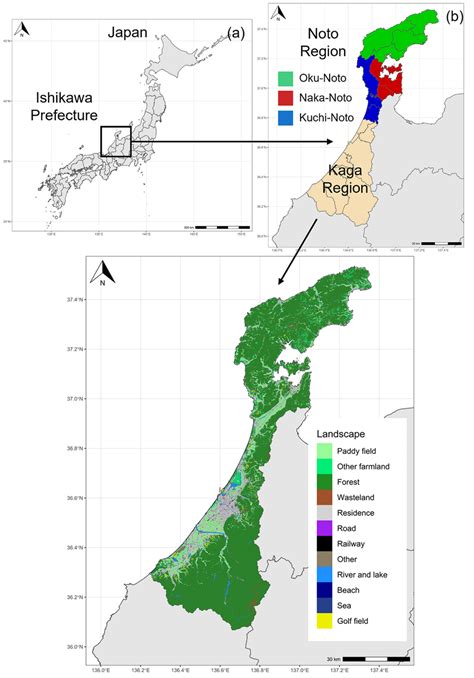 a Location of Ishikawa Prefecture on the map of Japan. b Ishikawa ...