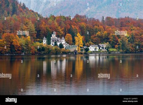 Lake Hallstatt, Austria. The village of Hallstatt is on the shore of ...