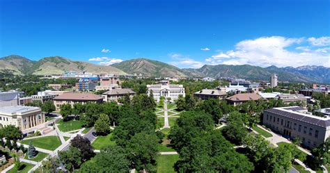 An aerial view of President's Circle at the University of Utah ...