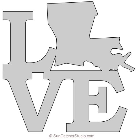 Louisiana LOVE map outline scroll saw pattern shape state stencil clip art printable ...
