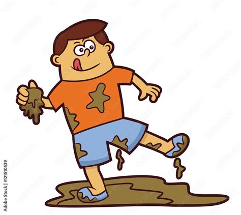 Man Playing in Mud Cartoon Illustration Stock Vector | Adobe Stock