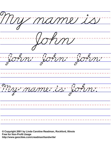 Basic Handwriting for Kids - Cursive Names - Male (Non-JavaScript Lists)