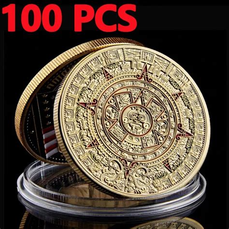 100PC MEXICO MAYAN Aztec Calendar Prophecy Culture Gold Plated ...