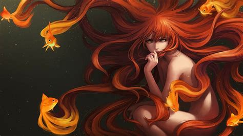 HD wallpaper: Anime, Anime Girls, Drawing, Redhead, Fish, Ecchi | Wallpaper Flare