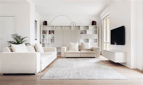 White style Interior design | Arredamento soggiorno rettangolare ...