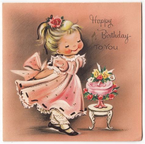 Vintage Greeting Card Birthday Girl Norcross Cute e959 Happy Birthday ...