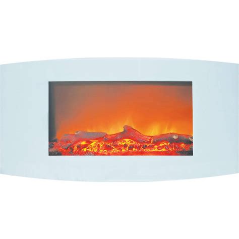 Hanover Fireside 35 in. Wall-Mount Electric Fireplace with White Curved Panel and Realistic Log ...