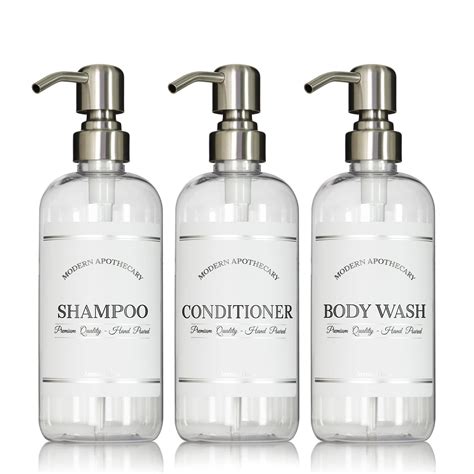 Refillable Shampoo and Conditioner Bottles with Stainless Steel Pumps ...