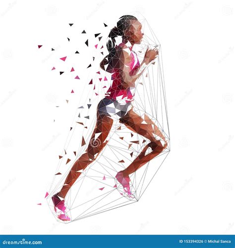 Running Woman, Low Polygonal Isolated Vector Illustration. African American Marathon Runner ...