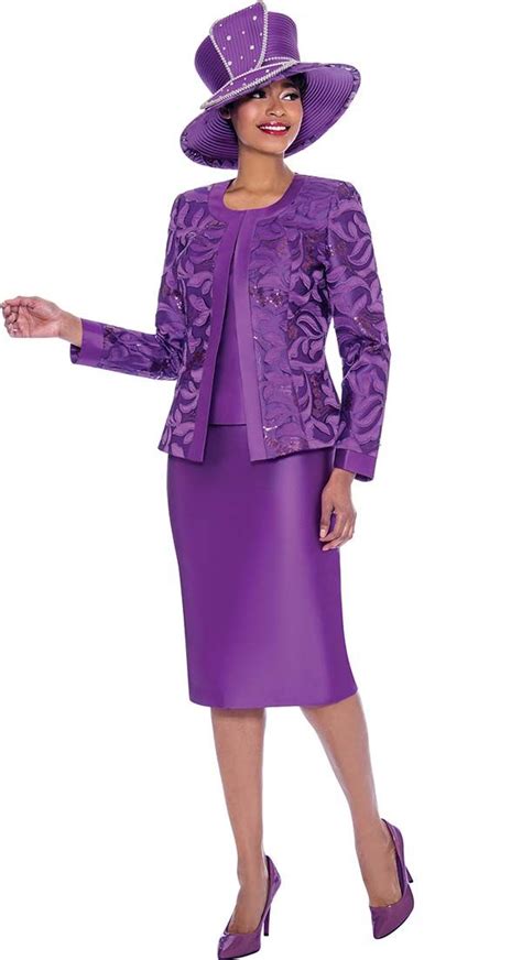 Susanna 3923-Purple - Womens Church Suit With Brocade Style Jacket And Solid Color Skirt First ...