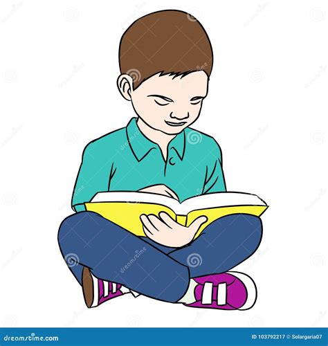 Hand Drawing a Boy Reading - Vector Illustration Stock Vector - Illustration of male, eyes ...