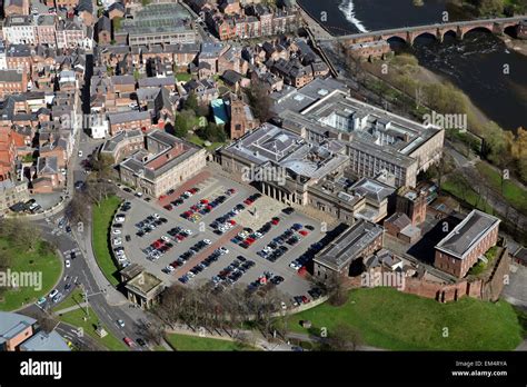 aerial view of Chester Crown Court in Chester city centre, Cheshire, UK Stock Photo - Alamy