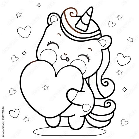 Cute cartoon unicorn. Black and white vector unicorn illustration for ...