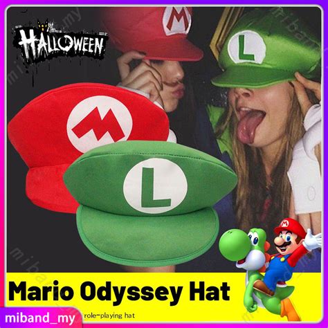Super Mario Bros Hat Mario hat Cosplay Halloween Red Green Cap bar Birthday Party Scene Headwear ...