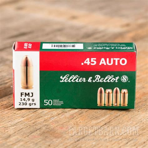 Sellier & Bellot 45 ACP 230 Grain FMJ Cartridges - 50