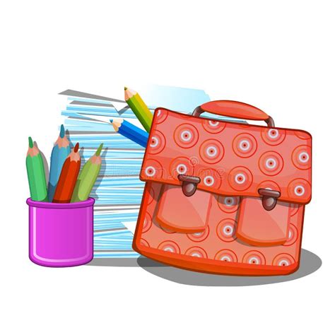 School Backpack, Notebooks and Pencils Isolated on White Background. Vector Illustration. Stock ...