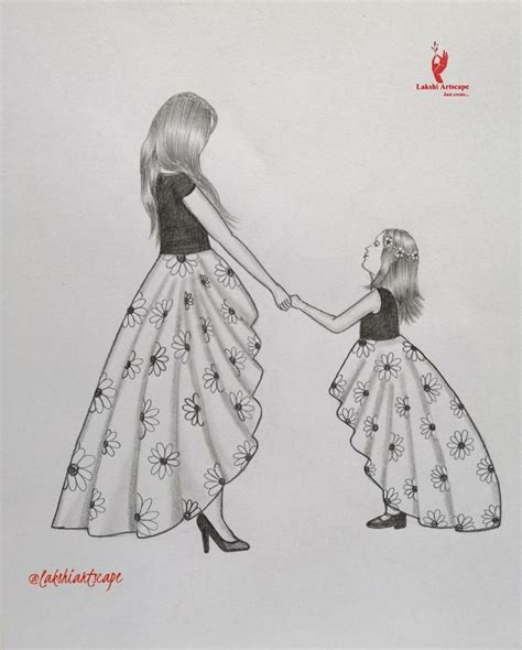 Pencil Sketch Drawing Of Mother And Daughter - Mother Sketch Indian ...