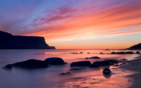 Beach Ocean Sunset Rocks Stones HD wallpaper | nature and landscape ...