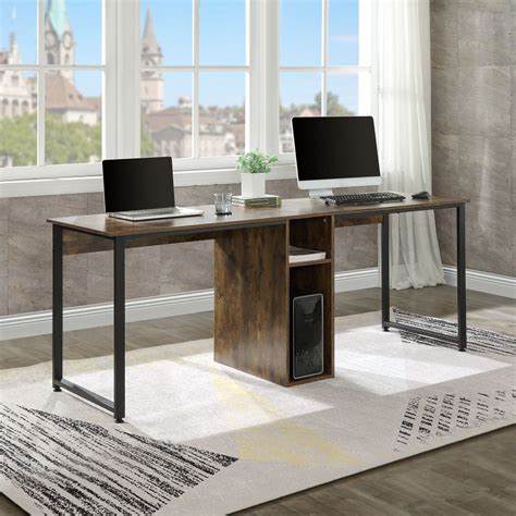 Modern 2-Person Writing Desk with Storage and Metal legs, Large Double ...