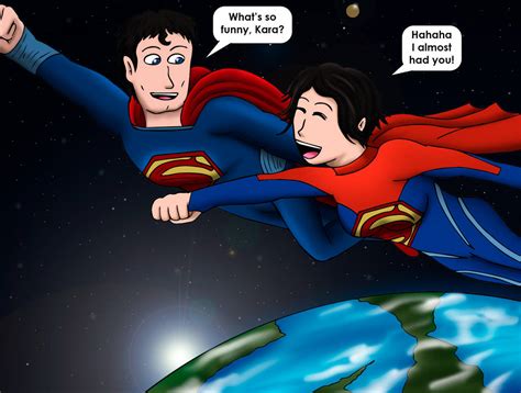 Superman and Supergirl flying by HottubUSA on DeviantArt