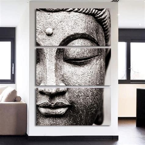 3-Piece Black & White Metal Buddha Face Canvas Wall Art – Decorzee ...