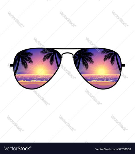 Cool aviator sunglasses sunset beach Royalty Free Vector