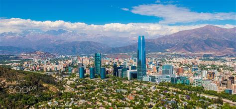 Santiago from San Cristobal Hill - Santiago, Chile skyline seen from San Cristobal Hill with the ...