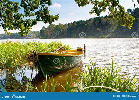 Rowboat on the lake stock image. Image of ship, calamus - 53169295