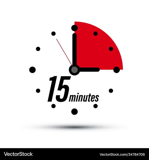 Fifteen minutes analogue clock symbol - 15 minute Vector Image