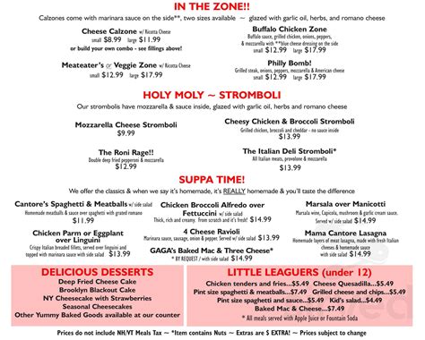 Cantore's Pizza menu in Lebanon, New Hampshire, USA